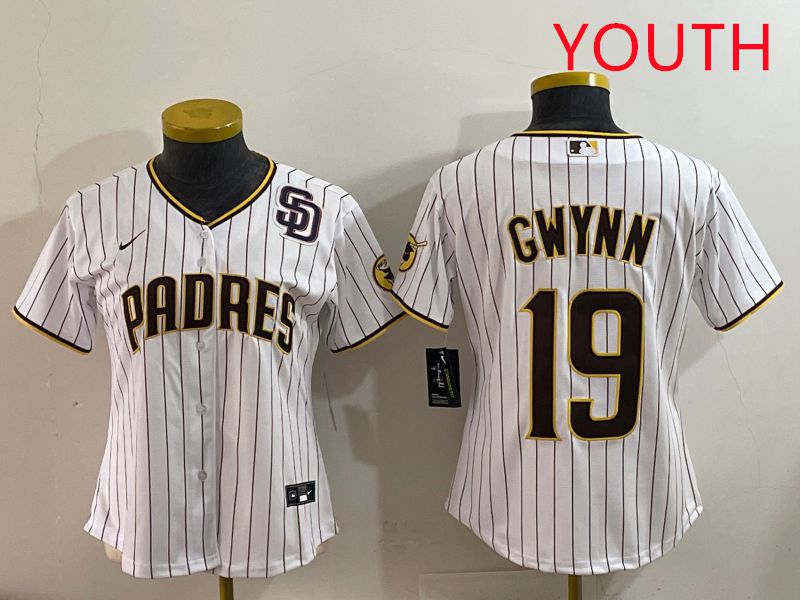 Youth San Diego Padres 19 Gwynn White Stripe Game 2025 Nike MLB Jersey style 3